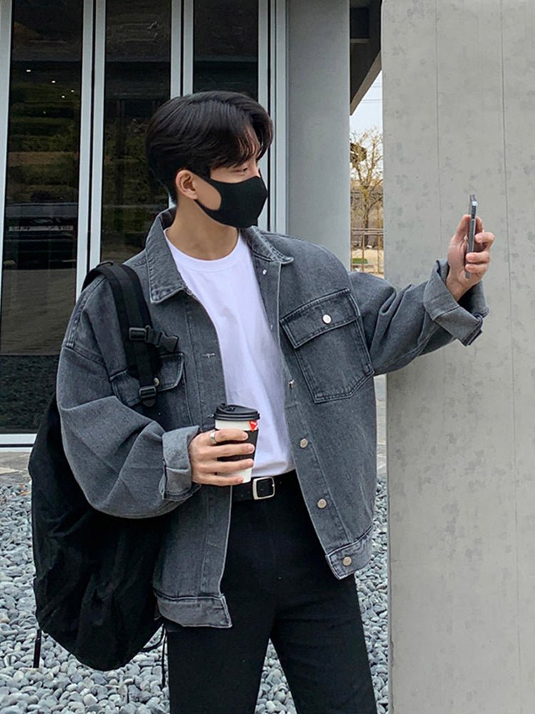 Oversized Denim Jacket Outfit Korean Cropped Black Jean Jacket