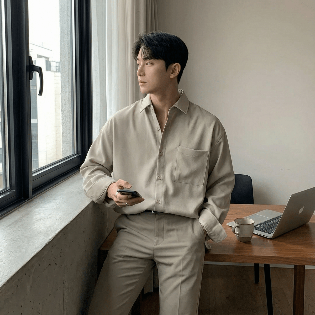GS No. 142 Korean Loose Shirt, Khaki / S GS No. 142 Korean Loose Shirt, Khaki / S