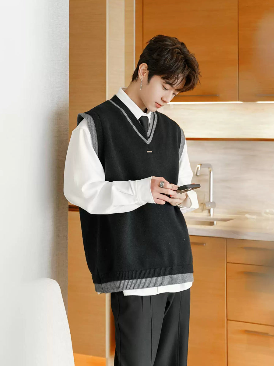 GS No. 318 V - neck Vest Sweater - Gentleman's Seoul - 