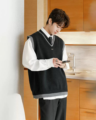 GS No. 318 V - neck Vest Sweater - Gentleman's Seoul - 