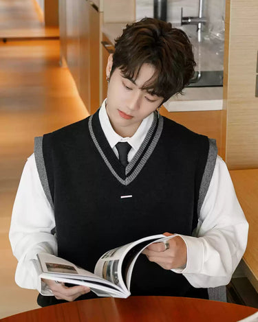 GS No. 318 V - neck Vest Sweater - Gentleman's Seoul - 