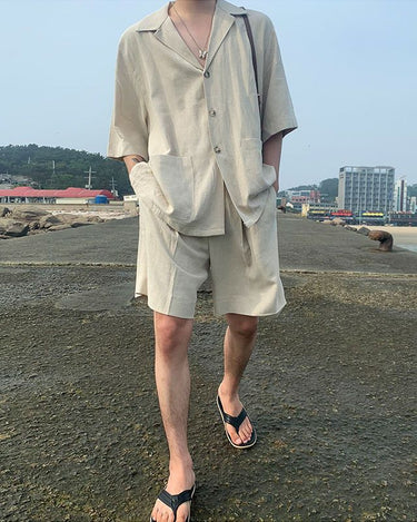 GS No. 56 Linen Summer Shirts and Shorts Set - Gentleman's Seoul