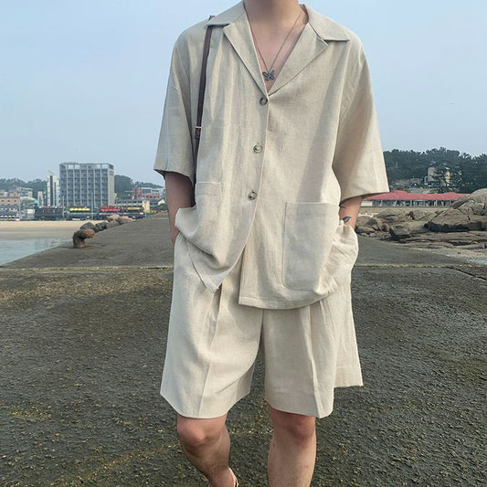 GS No. 56 Linen Summer Shirts and Shorts Set - Gentleman's Seoul -