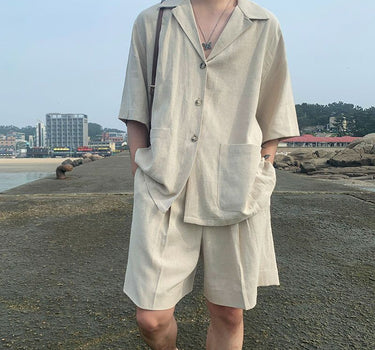 GS No. 56 Linen Summer Shirts and Shorts Set - Gentleman's Seoul -