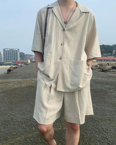 GS No. 56 Linen Summer Shirts and Shorts Set - Gentleman's Seoul -