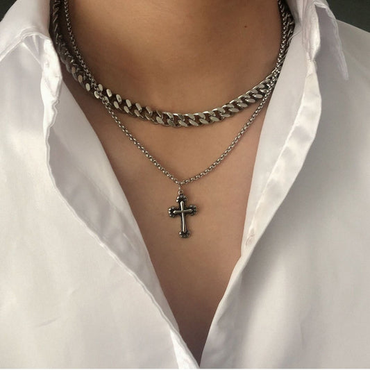 GS No. 71 Cross Double-chain Necklace - Gentleman's Seoul -