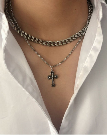 GS No. 71 Cross Double-chain Necklace - Gentleman's Seoul -