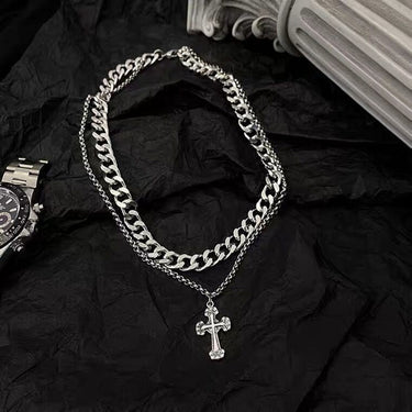 GS No. 71 Cross Double-chain Necklace - Gentleman's Seoul