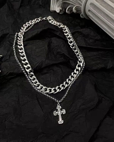 GS No. 71 Cross Double-chain Necklace - Gentleman's Seoul