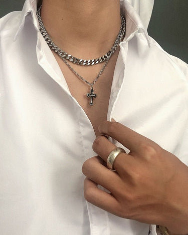 GS No. 71 Cross Double-chain Necklace - Gentleman's Seoul
