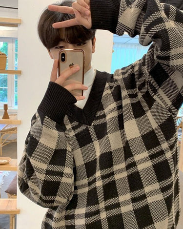 GS No. 78 Plaid V-neck Sweater - Gentleman's Seoul -