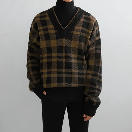 GS No. 78 Plaid V-neck Sweater - Gentleman's Seoul -