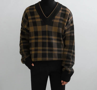 GS No. 78 Plaid V-neck Sweater - Gentleman's Seoul -