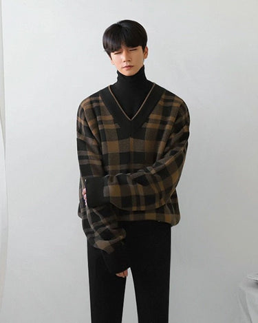 GS No. 78 Plaid V-neck Sweater - Gentleman's Seoul -