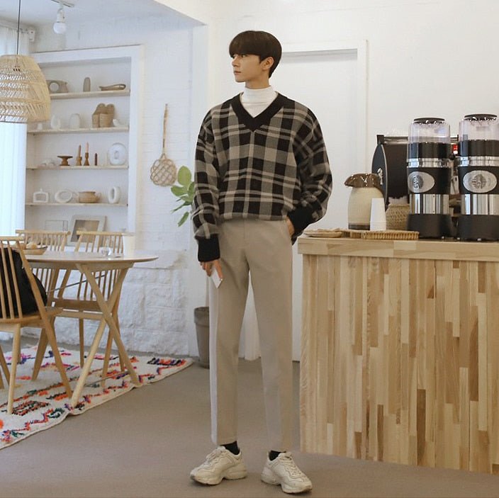 GS No. 78 Plaid V-neck Sweater - Gentleman's Seoul -