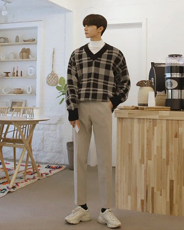 GS No. 78 Plaid V-neck Sweater - Gentleman's Seoul -