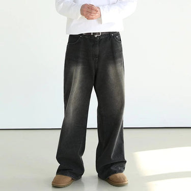 GS No. 97 Washed Black Loose Jeans - Gentleman's Seoul -