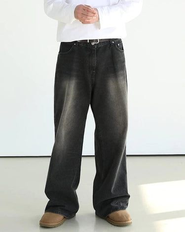 GS No. 97 Washed Black Loose Jeans - Gentleman's Seoul -