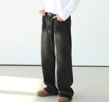 GS No. 97 Washed Black Loose Jeans - Gentleman's Seoul -